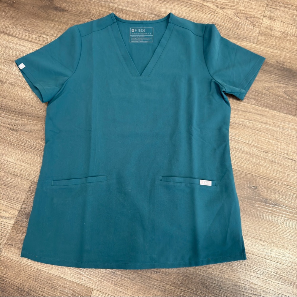 Figs Deep Teal Short Sleeve V-Neck Top